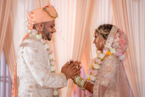 Luxurious Indian Wedding Ceremony, Bride and Groom Wearing Turban, Head Covering, Saree, Rose Gold, Blush Pink | Tampa Bay Wedding Hair and Makeup Artist Michele Renee the Studio