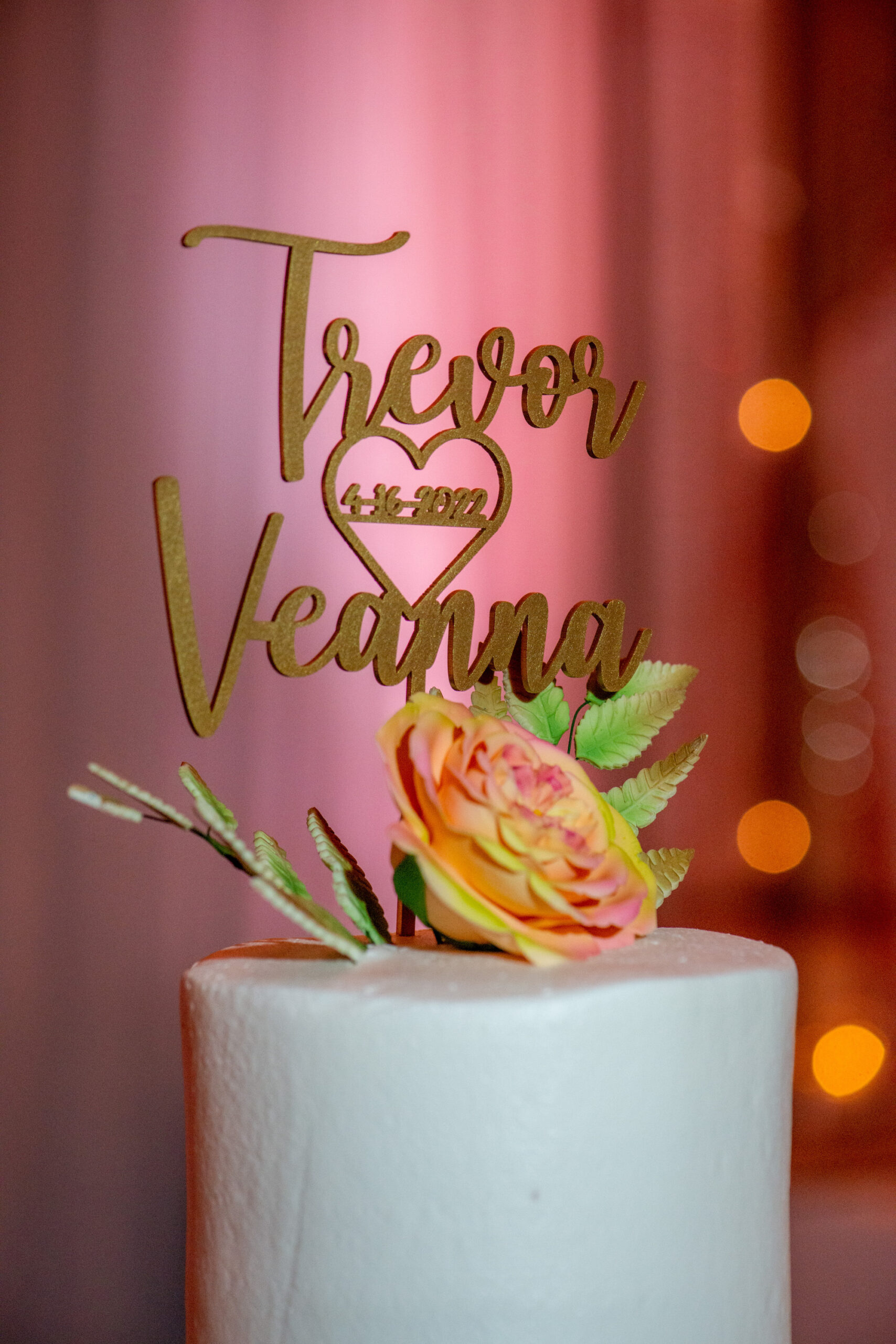 Elegant Engraved Cake Topper with Trevor and Veanna, and April 16 2022