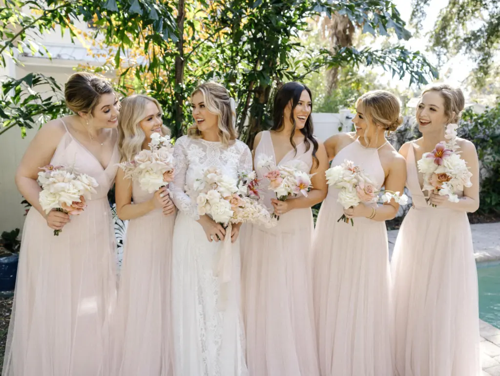 Mismatching Blush Pastel Jenny Woo Bridesmaids Wedding Dress Ideas | Tampa Bay Hair and Makeup Artist Femme Akoi Beauty Studio