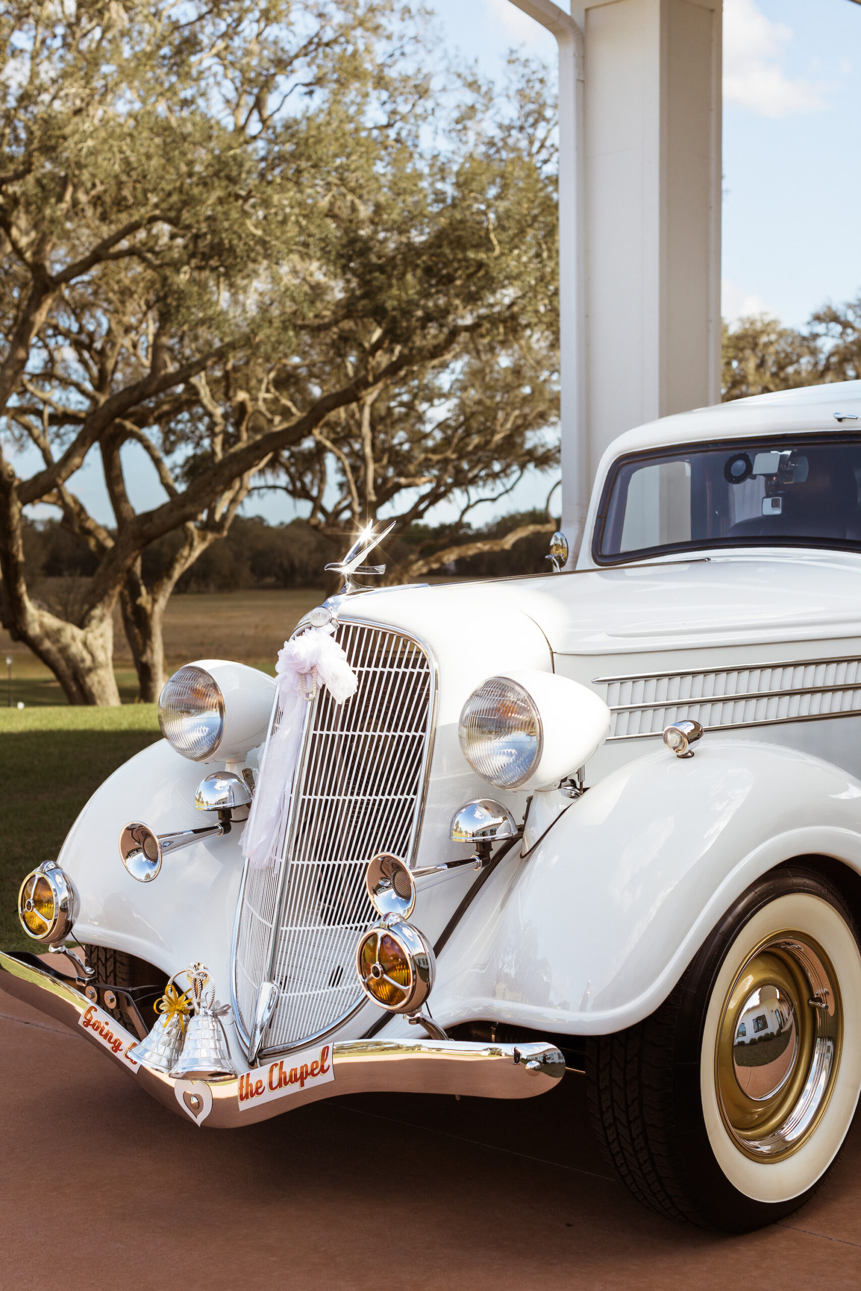 Classic Vintage White Car Wedding Transportation