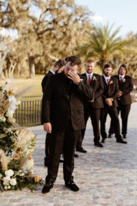 Groom's Reaction to Bride Walking Down Wedding Aisle Portrait