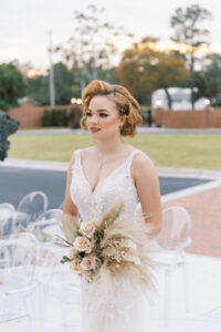 Vintage Old Hollywood Gatsby Inspired Bride Holding Boho Bouquet