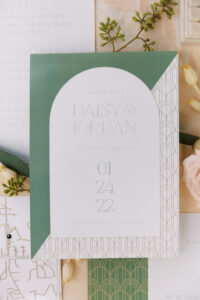 Vintage Green and Gold Old Hollywood 1920s Gatsby Inspired Wedding Invitation