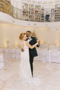 Vintage Old Hollywood Gatsby Inspired Bride and Groom First Dance | Tampa Bay Wedding Hair and Makeup Artist Femme Akoi Beauty Studio | Florida Wedding Venue The Whitehurst Gallery