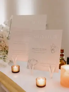 Custom Beige Neutral Signature Drinks Menu Sign Ideas for Wedding Reception | Tampa Bay Stationery Studio A&P Designs