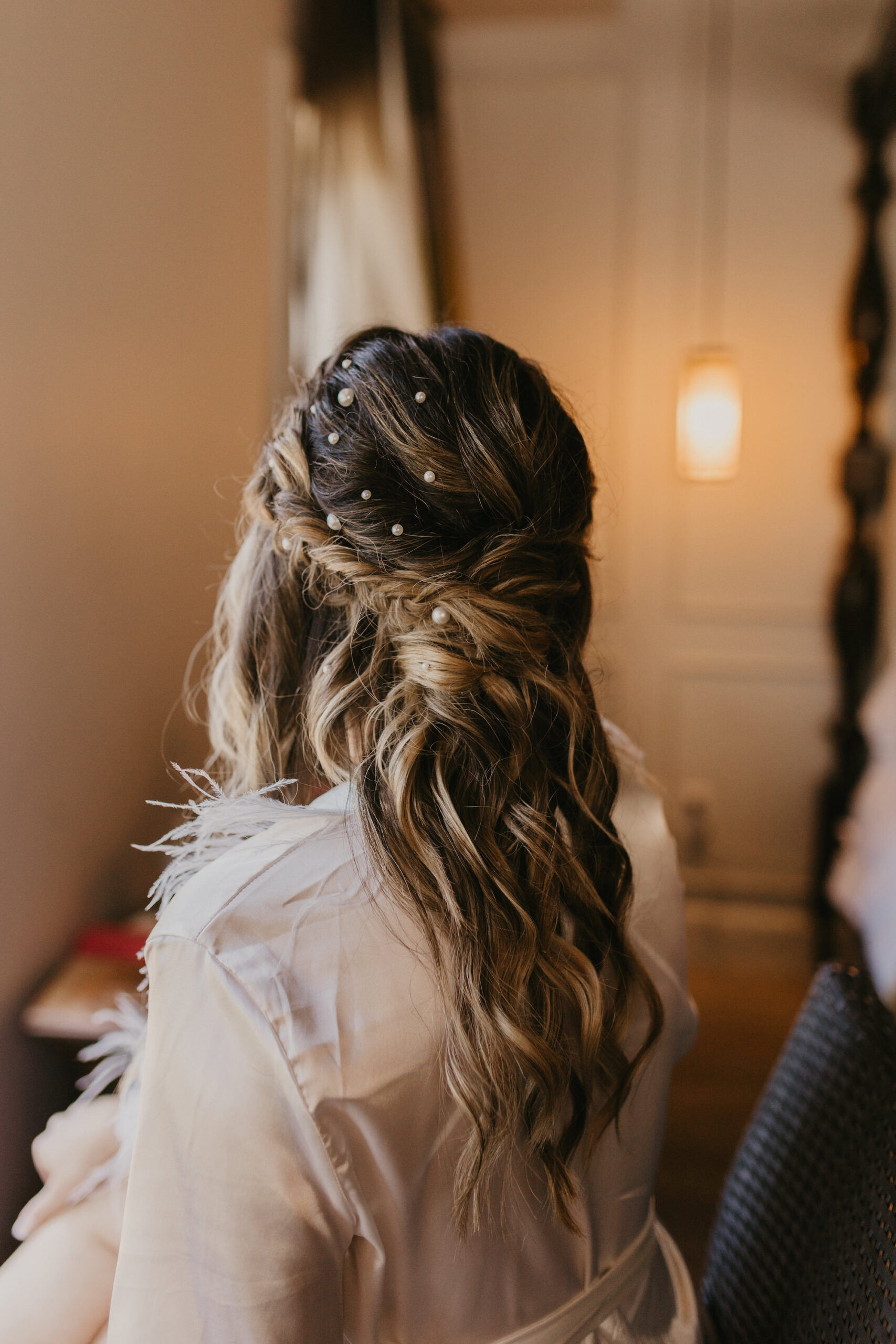 Boho Fish Tail Braid Half-up Half-down Wedding Hair Inspiration | Pearl Hair Pins Ideas