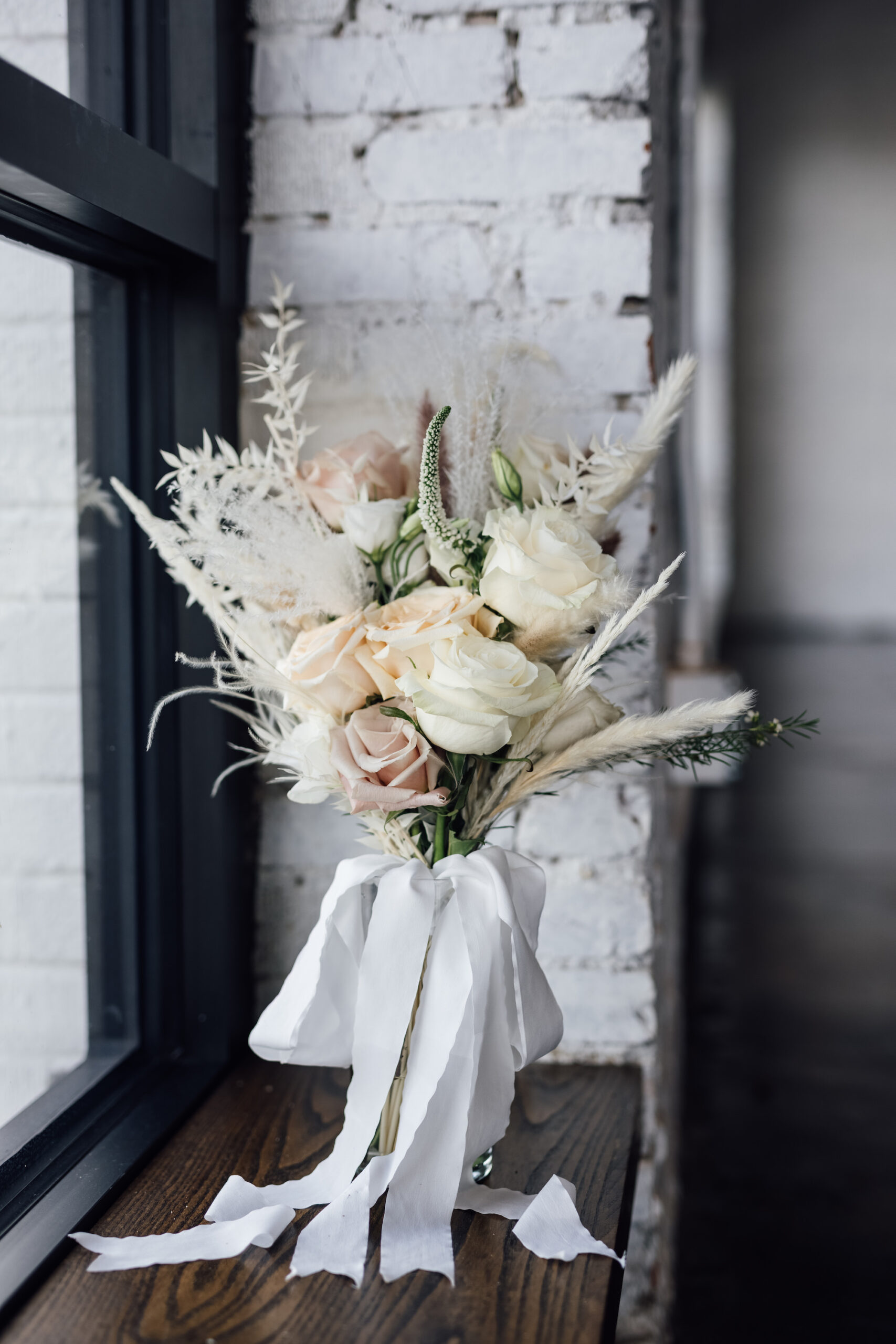 Neutral Pastel White and Peach Boho Wedding Bridal Bouquet
