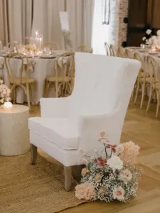 White Wingback Armchair Lounge Seating Ideas for Wedding Reception