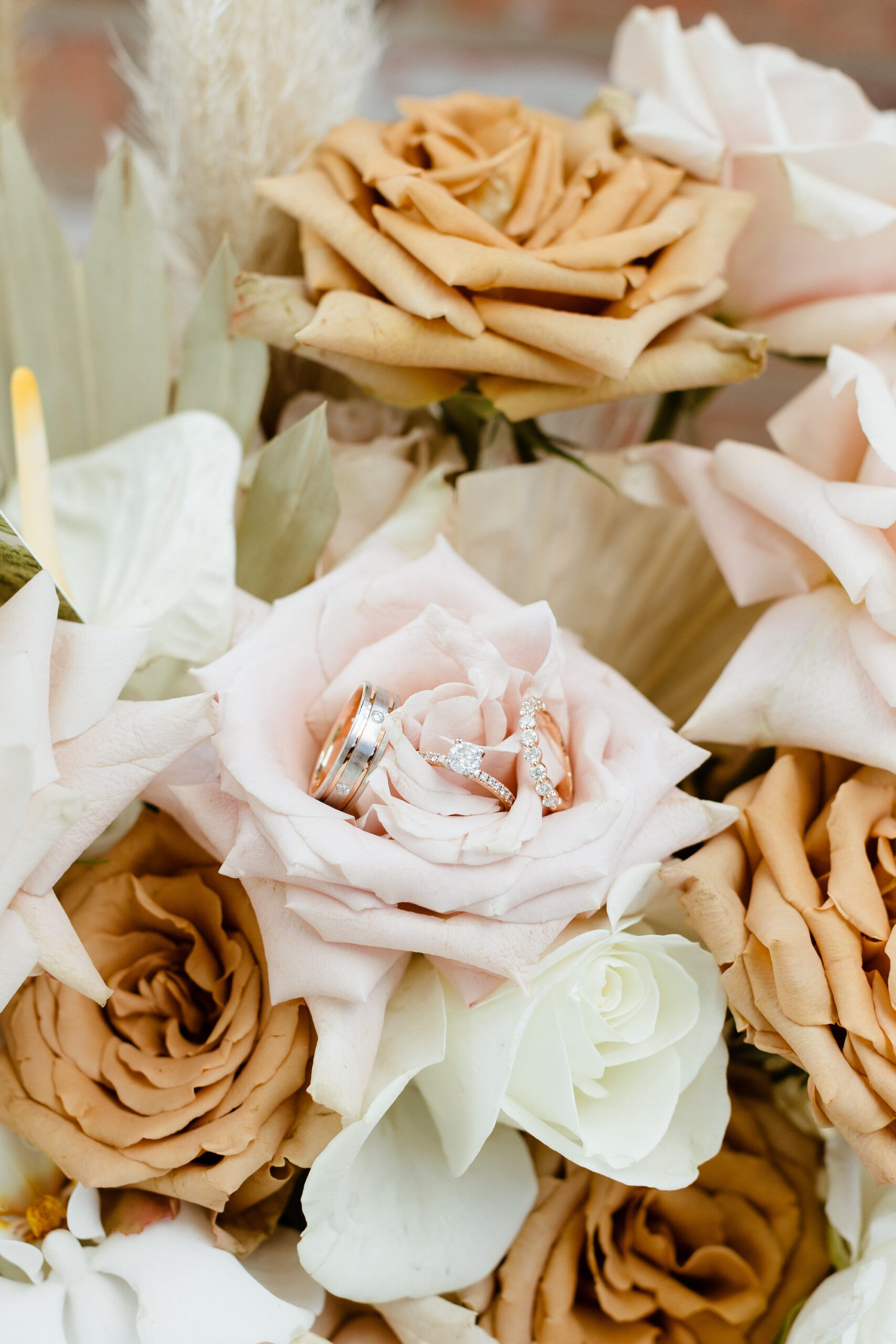 Pink, Beige, and White Rose Boho Bridal Wedding Bouquet Ideas