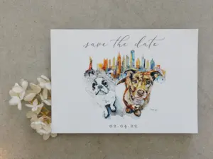 Custom Tampa Bay Skyline and Dog Watercolor Save The Date Card Inspiration | Stationery A&P Designs