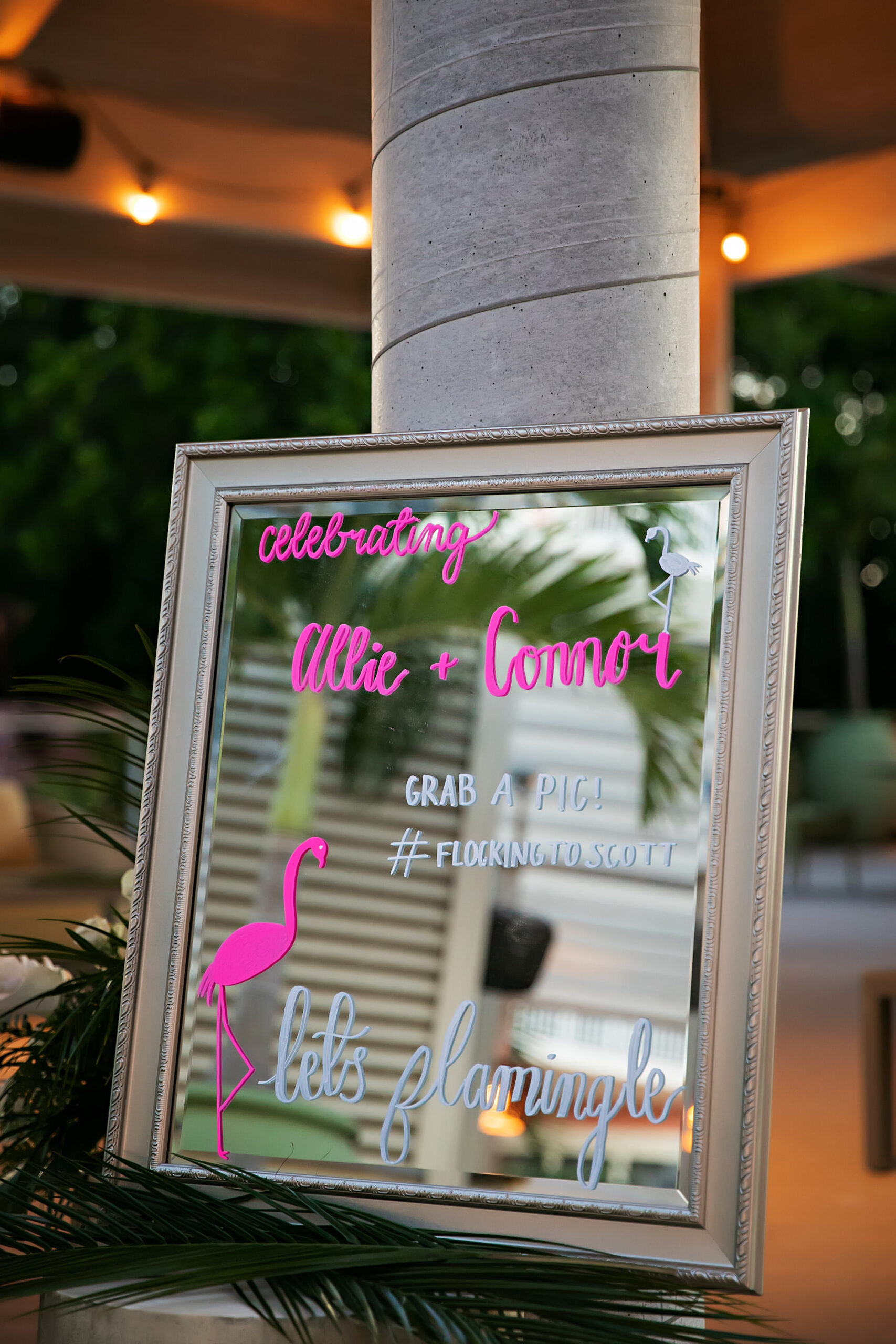 Pink Flamingo Mirror Handwritten Wedding Welcome Party Farewell Brunch Sign Inspiration