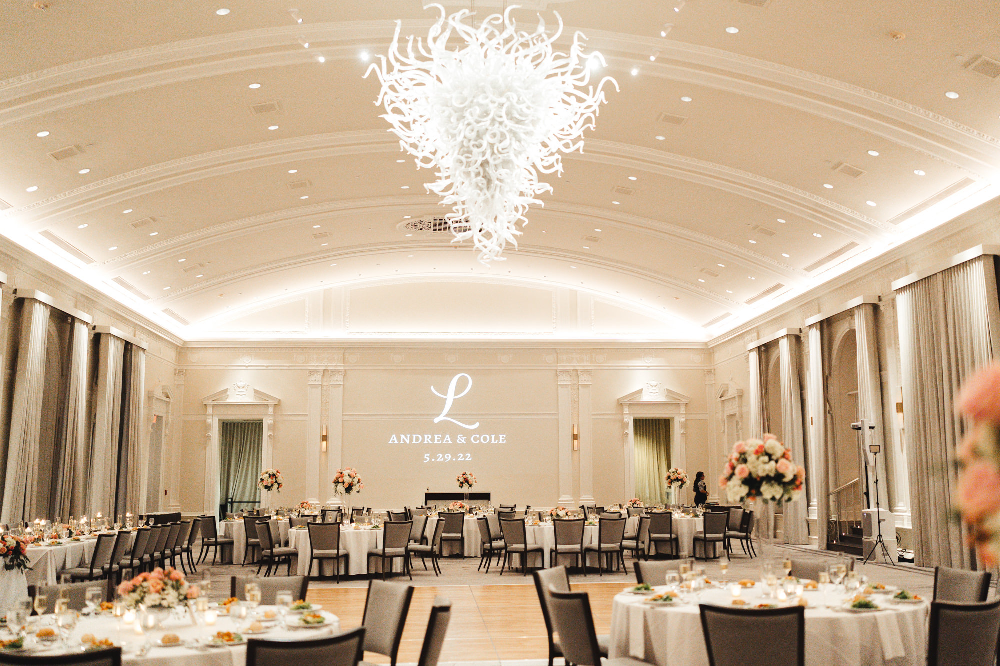 Elegant Indoor Wedding Reception | Personalized Monogram Projector Inspiration