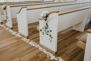 White Flower Petal Aisle and Wedding Ceremony Pew Decor Ideas