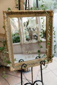 Elegant Gold Mirror Wedding Ceremony Sign with Green Ivy Ideas