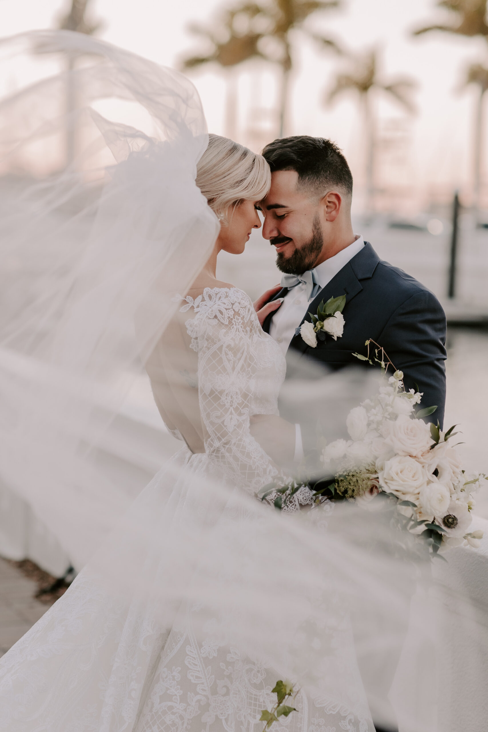 Romantic Bride and Groom Veil Wedding Portrait | Sarasota Wedding Planner Coastal Coordinating