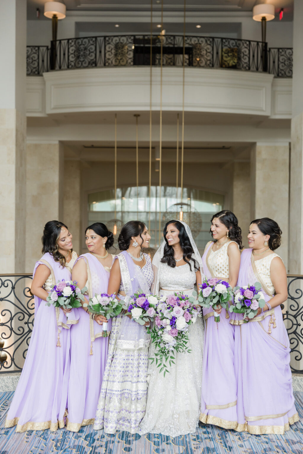 Lavender Purple, Gold, and White Indian Bridesmaids Sarees Indian Wedding Inspiration | Tampa Bay Hair and Makeup Artist Michele Renee The Studio