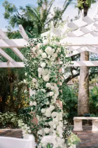 White and Greenery Arch Detailing Wedding Ceremony Decor Inspiration