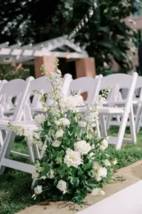 White Florals and Greenery Spring Garden Wedding Ceremony Aisle Decor Flower Ideas