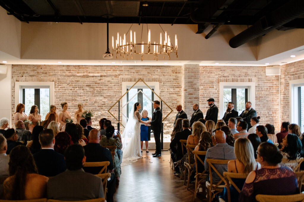 Gold Geometric Diamond Wedding Ceremony Arch Ideas | La Florida Ballroom | Downtown St Pete Venue Red Mesa Events | Planner Breezin' Weddings