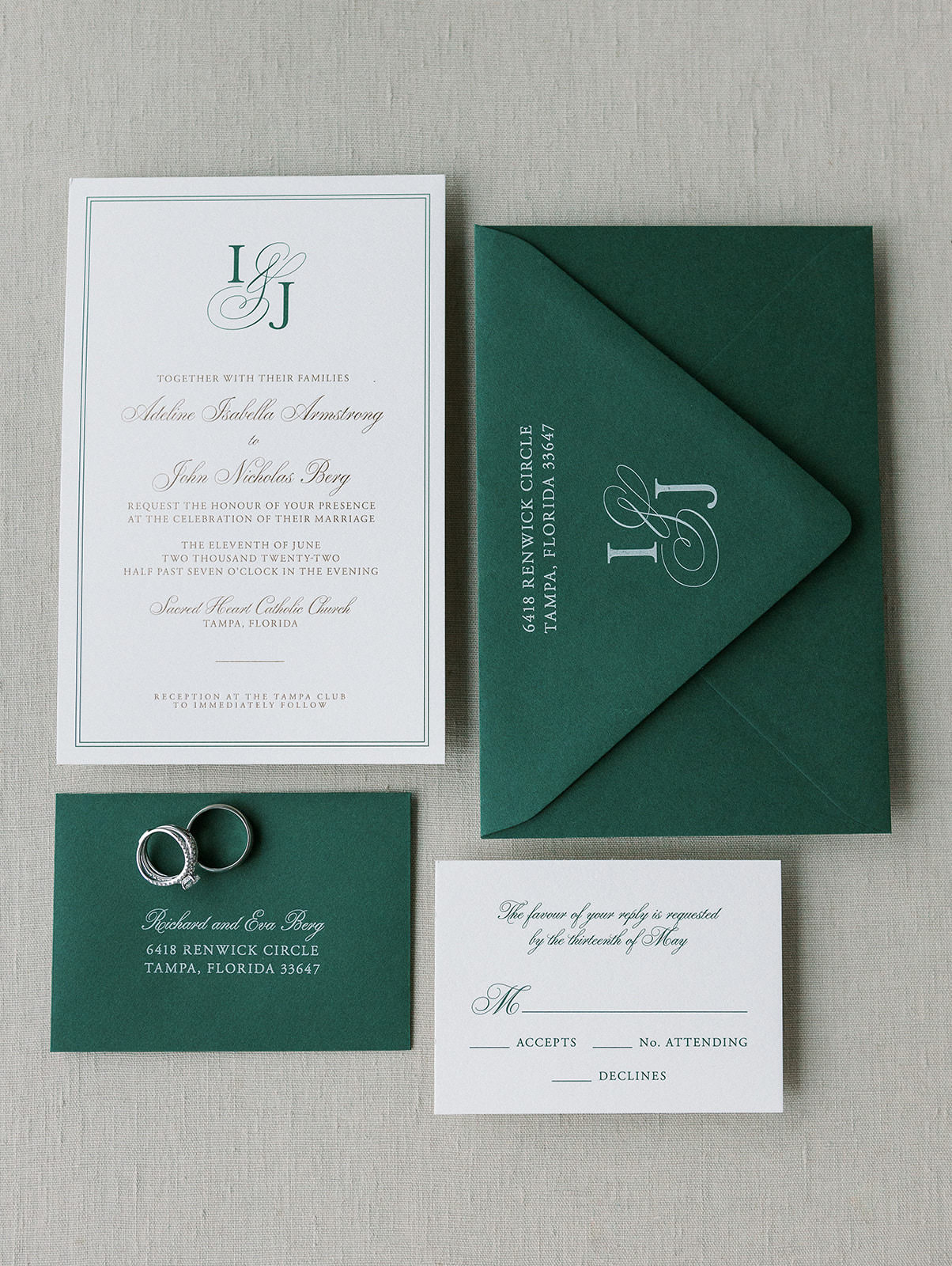 Classic Dark Green and White Wedding Invitation Suite Ideas