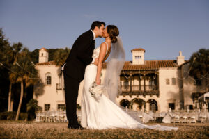 Bride and Groom Sunset Kiss Wedding Portrait