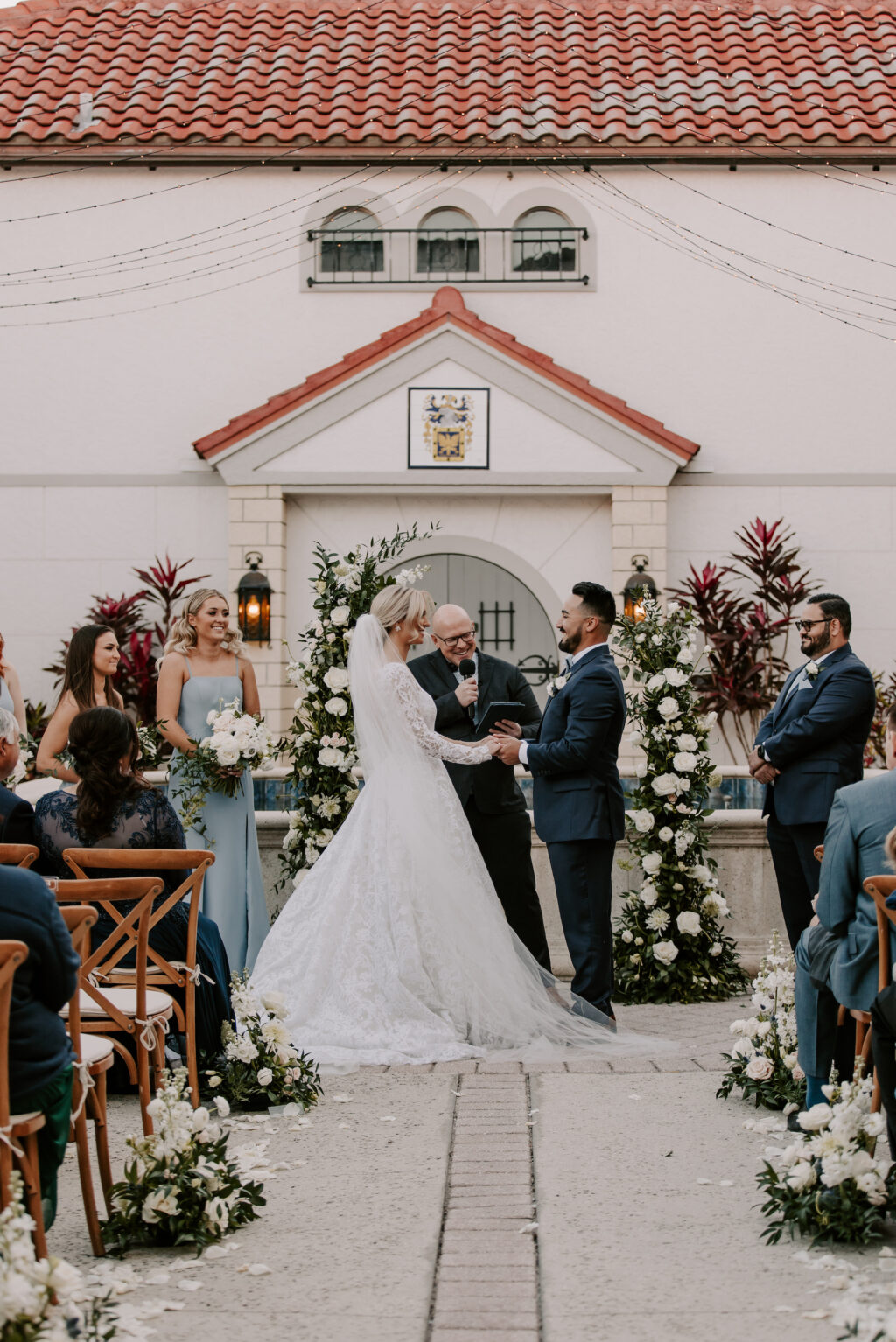 Asymmetrical Floral Column Wedding Ceremony Arch Ideas | Sarasota Planner Coastal Coordinating | Venue The Bishop Museum