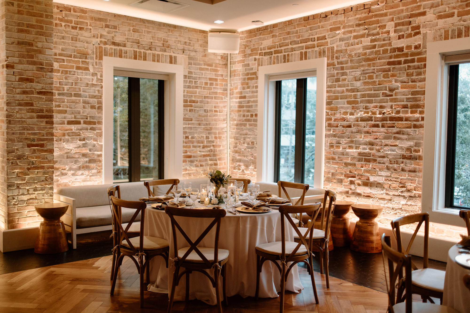 Modern Exposed Brick Indoor Wedding Reception | St Petersburg Venue Red Mesa Events