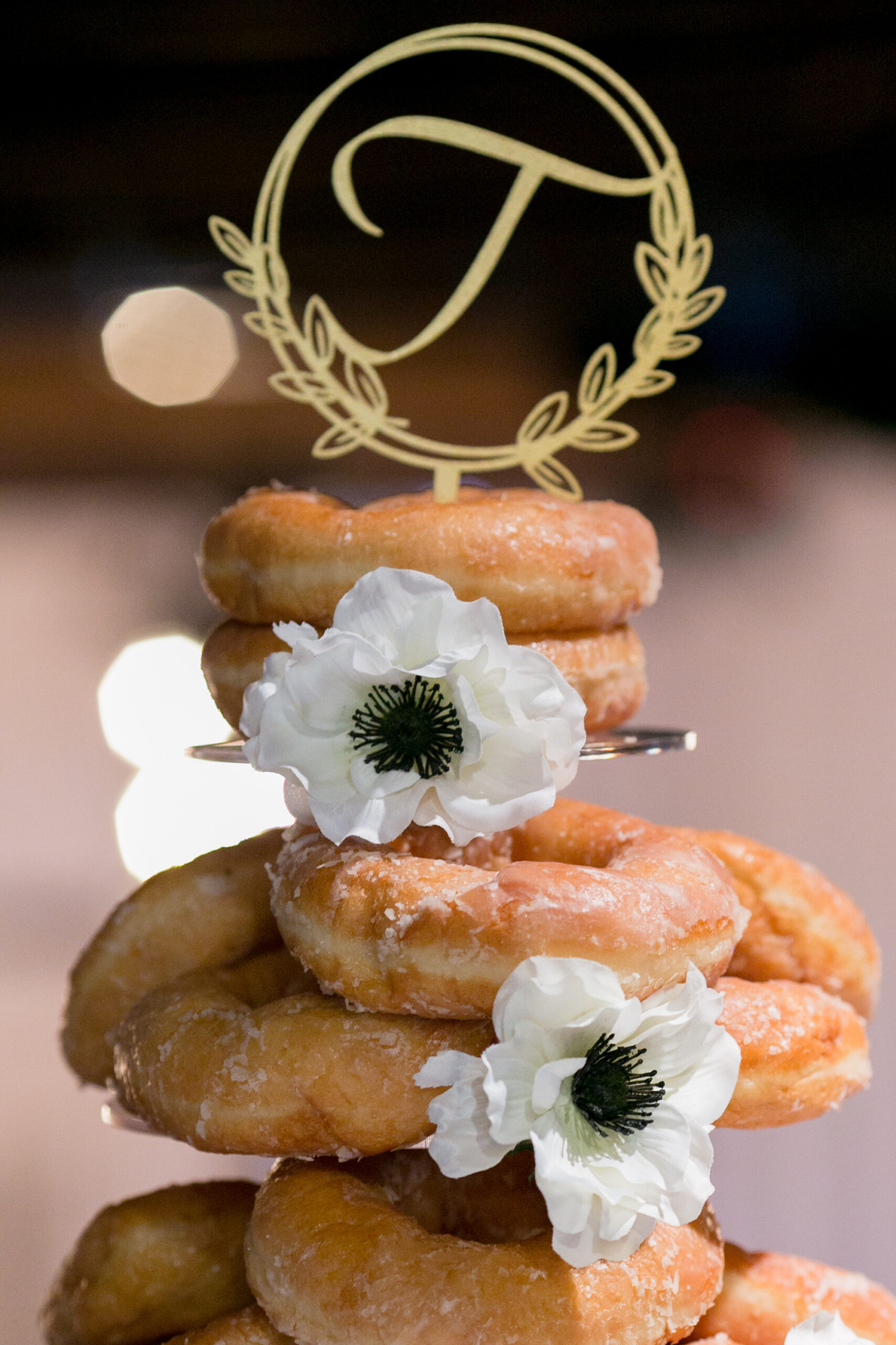 Unique Wedding Reception Cake Dessert Alternatives | Donuts with Initial Topper