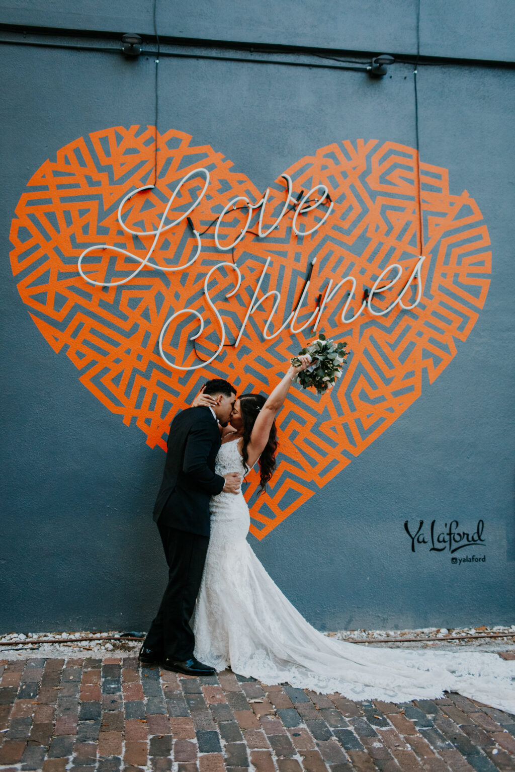 St Pete Love Shines Wall Art Mural Wedding Portrait Ideas | Tampa Bay Wedding Videographer Shannon Kelly Films