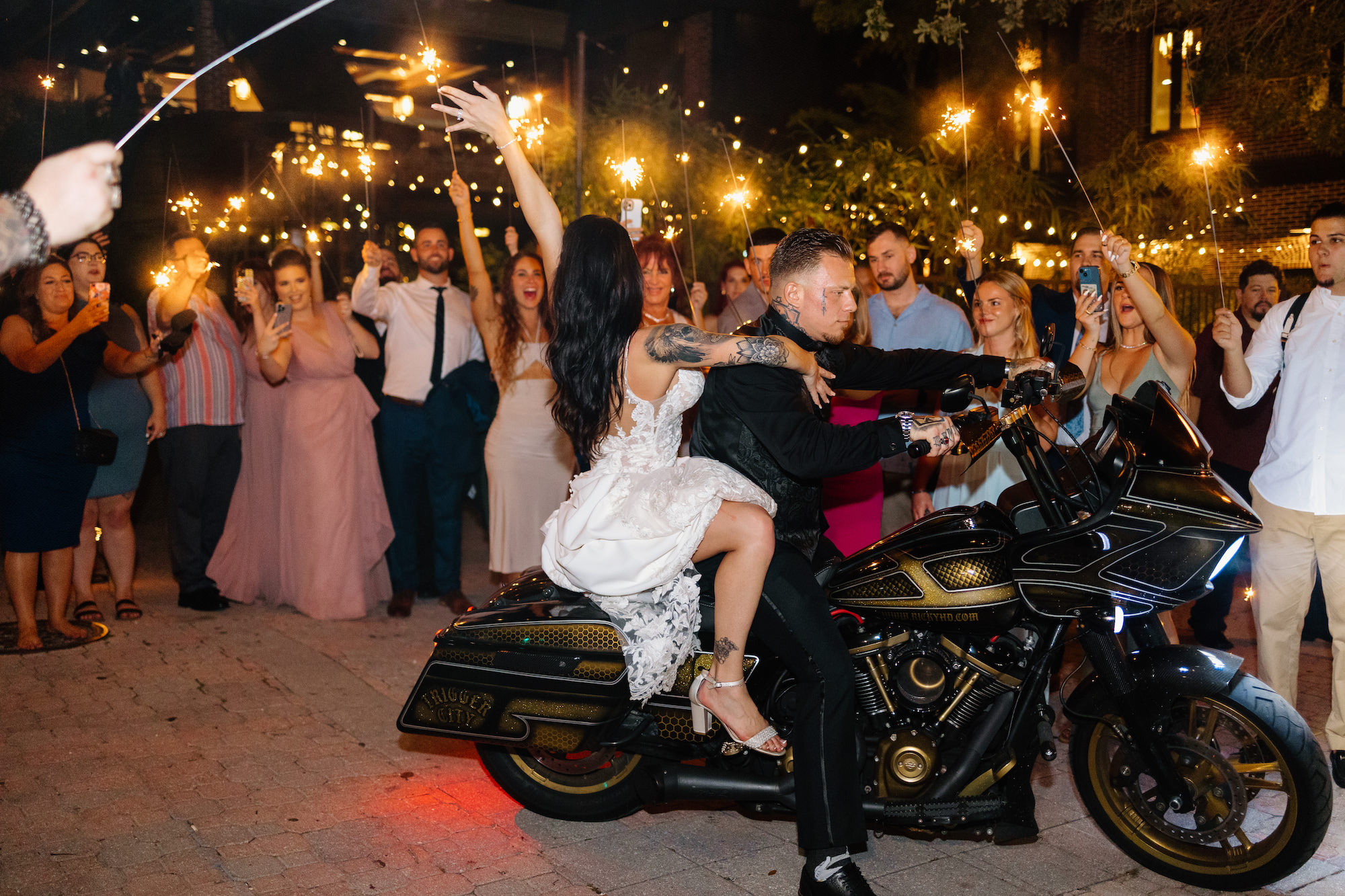 Unique Motorcycle Wedding Reception Sparkler Grand Exit