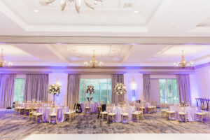 Elegant Purple and Gold Indian Wedding Reception Ideas | Downtown Tampa Hotel Ballroom Tampa Marriott Waterside | Planner Coastal Coordinating