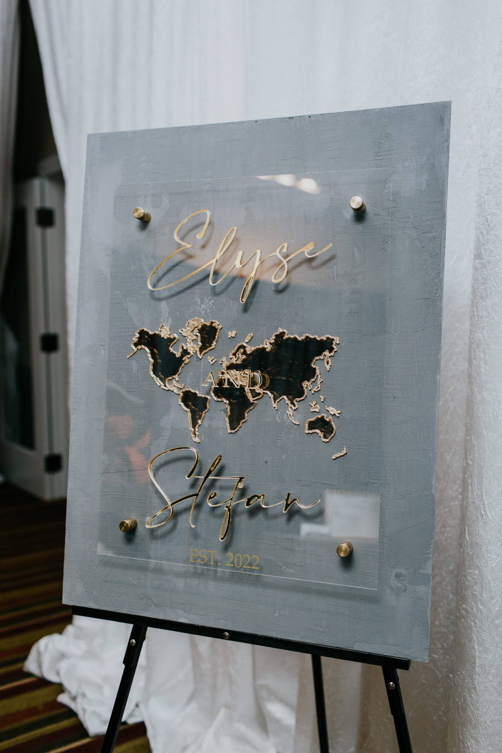 Acrylic and Gold Travel Themed Wedding Welcome Sign Ideas