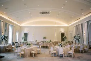 Romantic Wedding Reception with Cream and White Decor and Greenery White Floral Centerpieces Inspiration | St Pete Venue The Vinoy