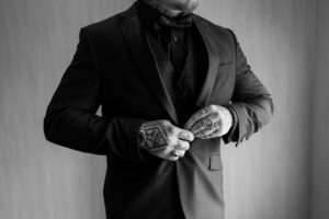 Groom Black Wedding Suit Inspiration | Black Paisley Vest and Bowtie