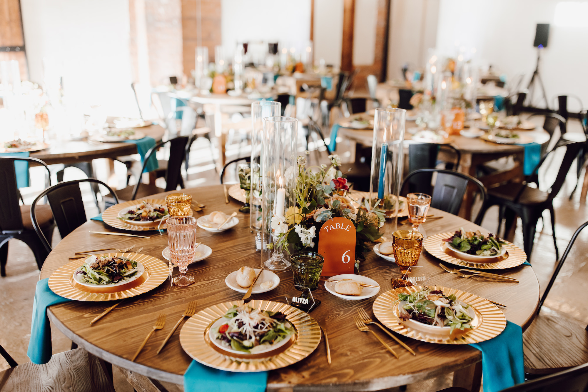 Teal Jewel Toned Wedding Reception Table Decor Ideas