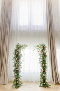 Peach Roses and Greenery Wedding Ceremony Arbor Arch Ideas | Summer Wedding Inspiration | Ybor City Venue Hotel Haya