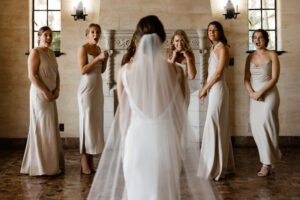 Bride Wedding Dress Reveal | Satin Mismatched Champagne Mid and Floor Length Bridesmaids Gown