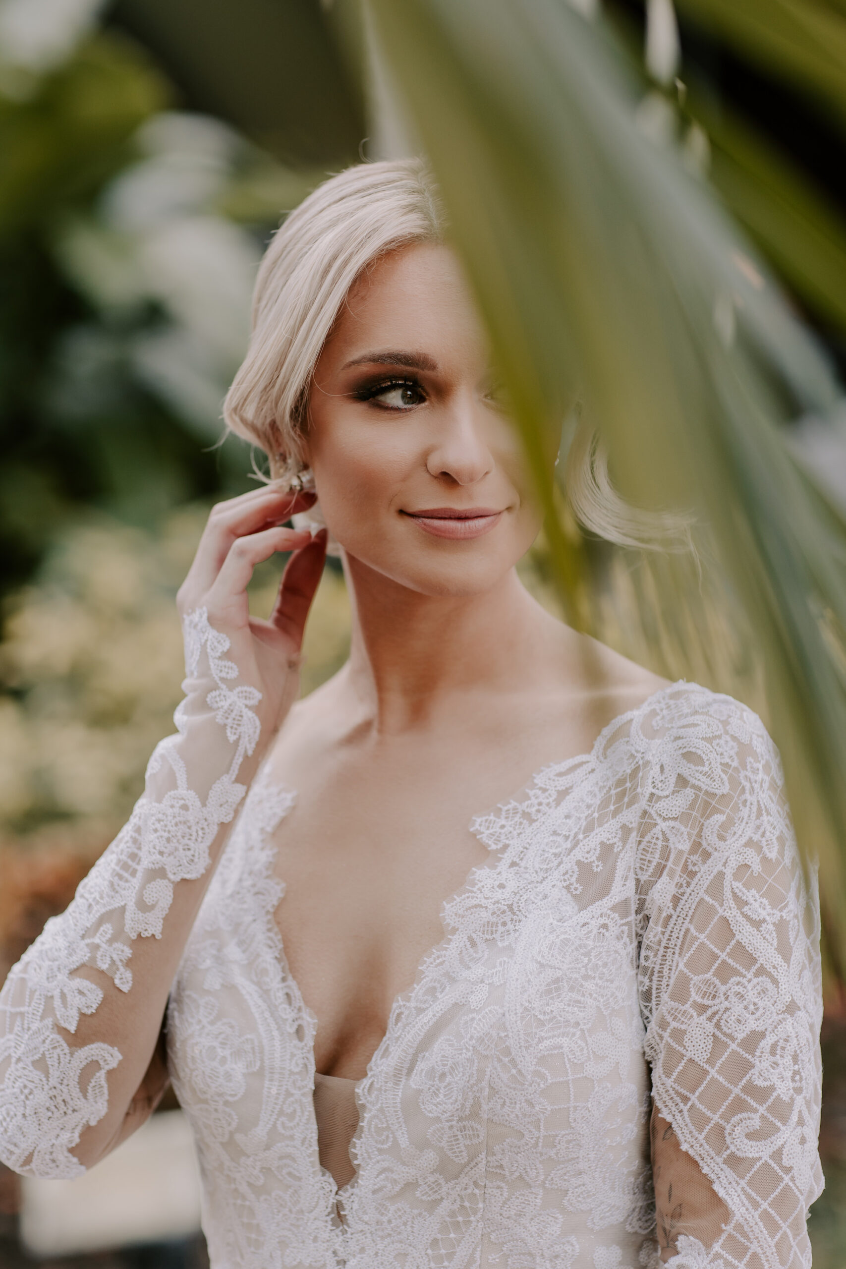 Ivory Champagne Embroidered A-line Deep V-Neckline Sheer Long Sleeve Keyhole Back Applique Chapel Train Hailey Paige Dalton Wedding Dress