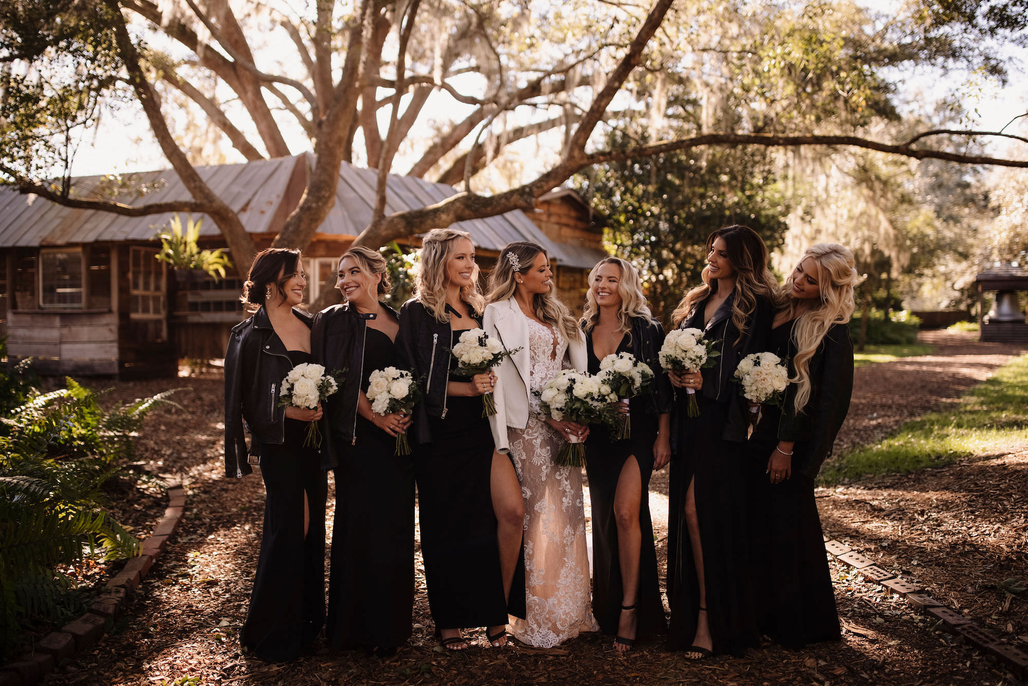 Bride and Bridemaids Leather Jackets | Black and White Wedding Inspiration