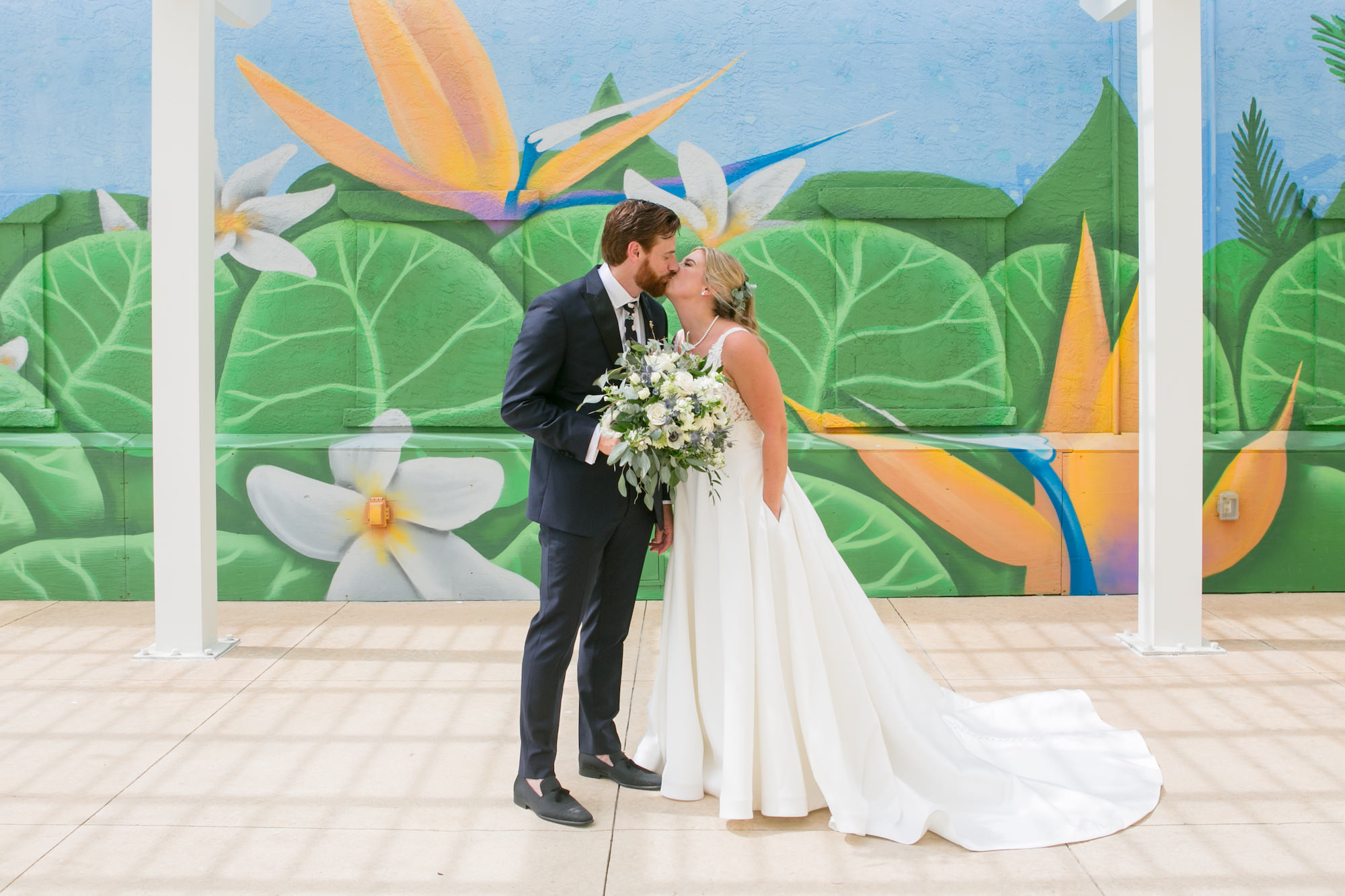 Bride and Groom Wedding Portrait in Front Mural | St. Pete Photographer Carrie Wildes Photography of