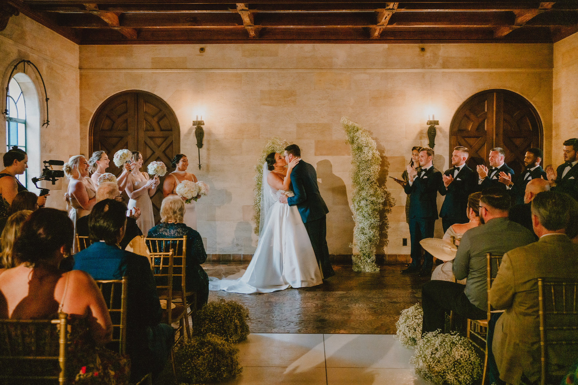 Bride and Groom First Kiss Wedding Portrait | Sarasota Wedding Planner Kelly Kennedy Events | Venue Powel Crosley Estate | Photographer and Videographer Mars and the Moon Films