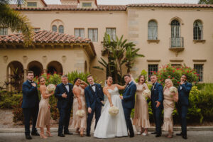 Navy Tuxedo with Black Lapels and Bowties Inspiration | Matching Satin Midi Bridesmaid Dress Ideas | Sarasota Photographer and Videographer Mars and the Moon Films
