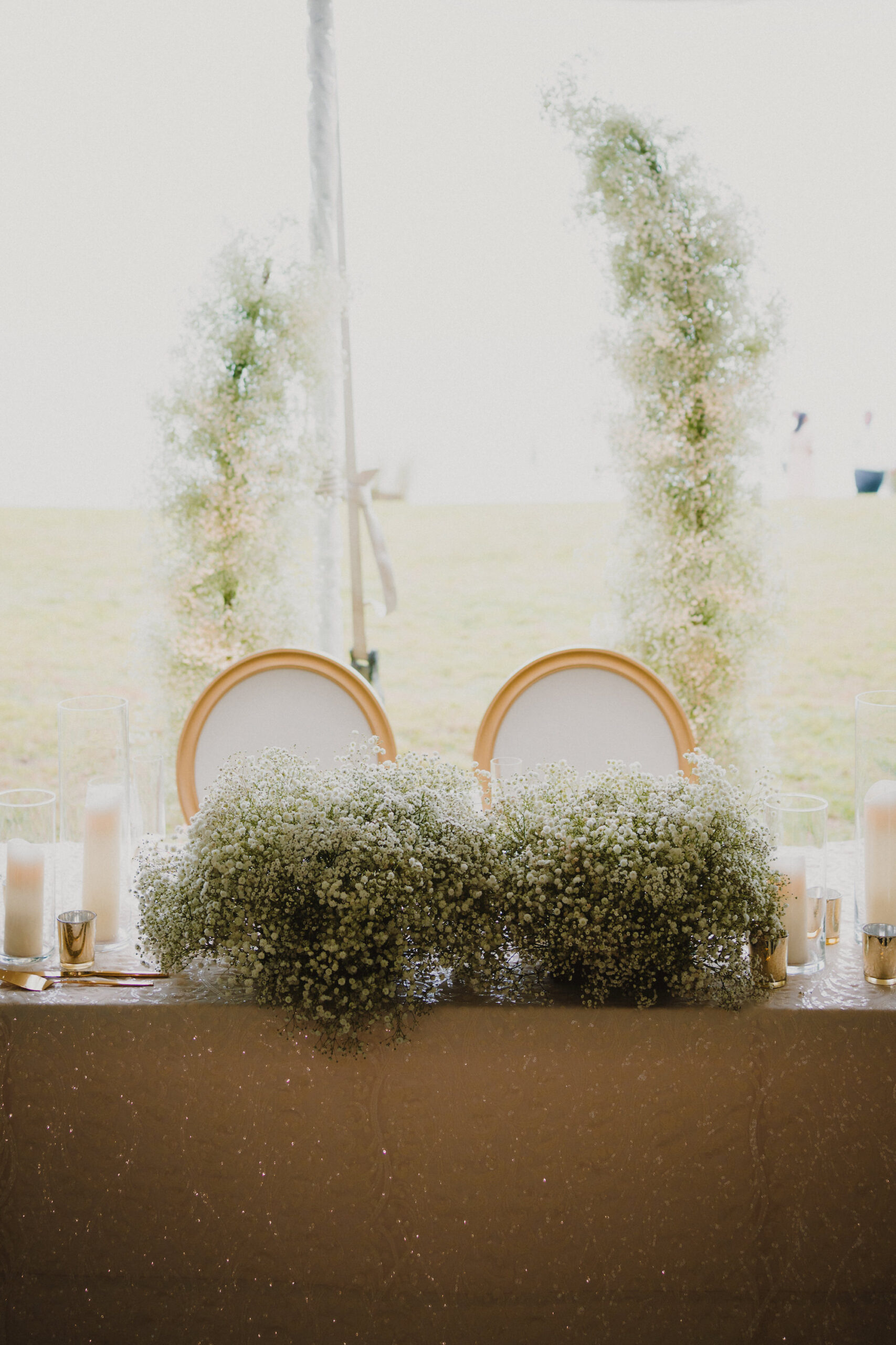 Whimsical Sweetheart Table | Baby's Breath Flower Arrangement | Asymmetrical Floral Arch Backdrop Inspiration