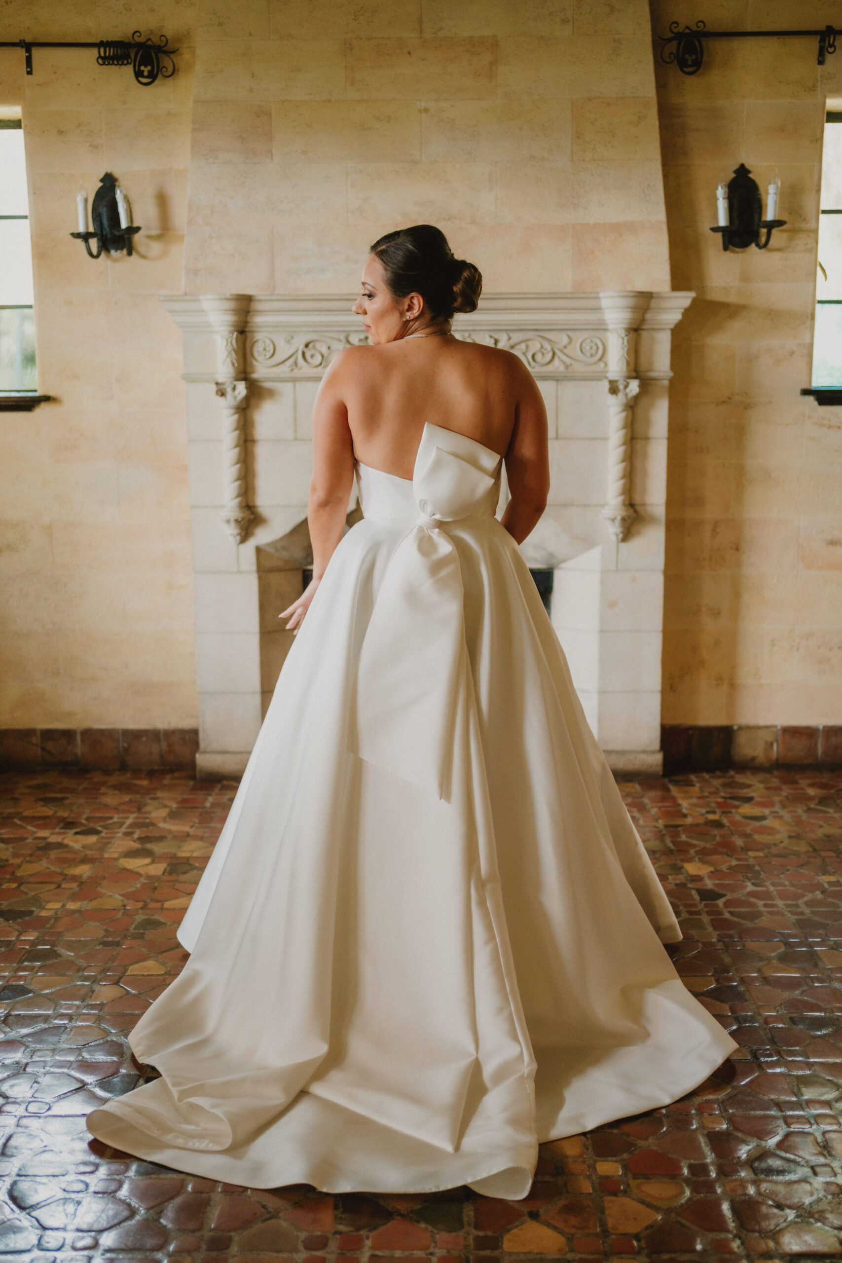 White Ivory Silk Mikado Sweetheart Neckline A-line Lea-Ann Belter Bridal Wedding Dress with Chapel Train | Sarasota Wedding Photographer and Videographer Mars and the Moon Films