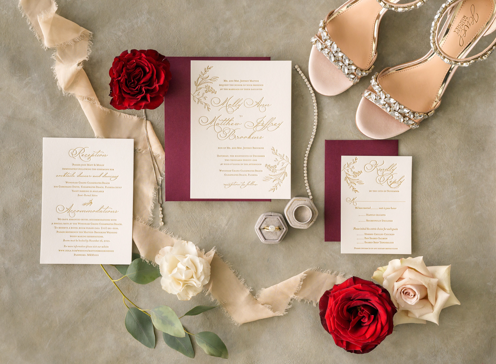 Classic Burgundy Wedding Invitation Suite Ideas | Tampa Bay Stationery A&P Designs