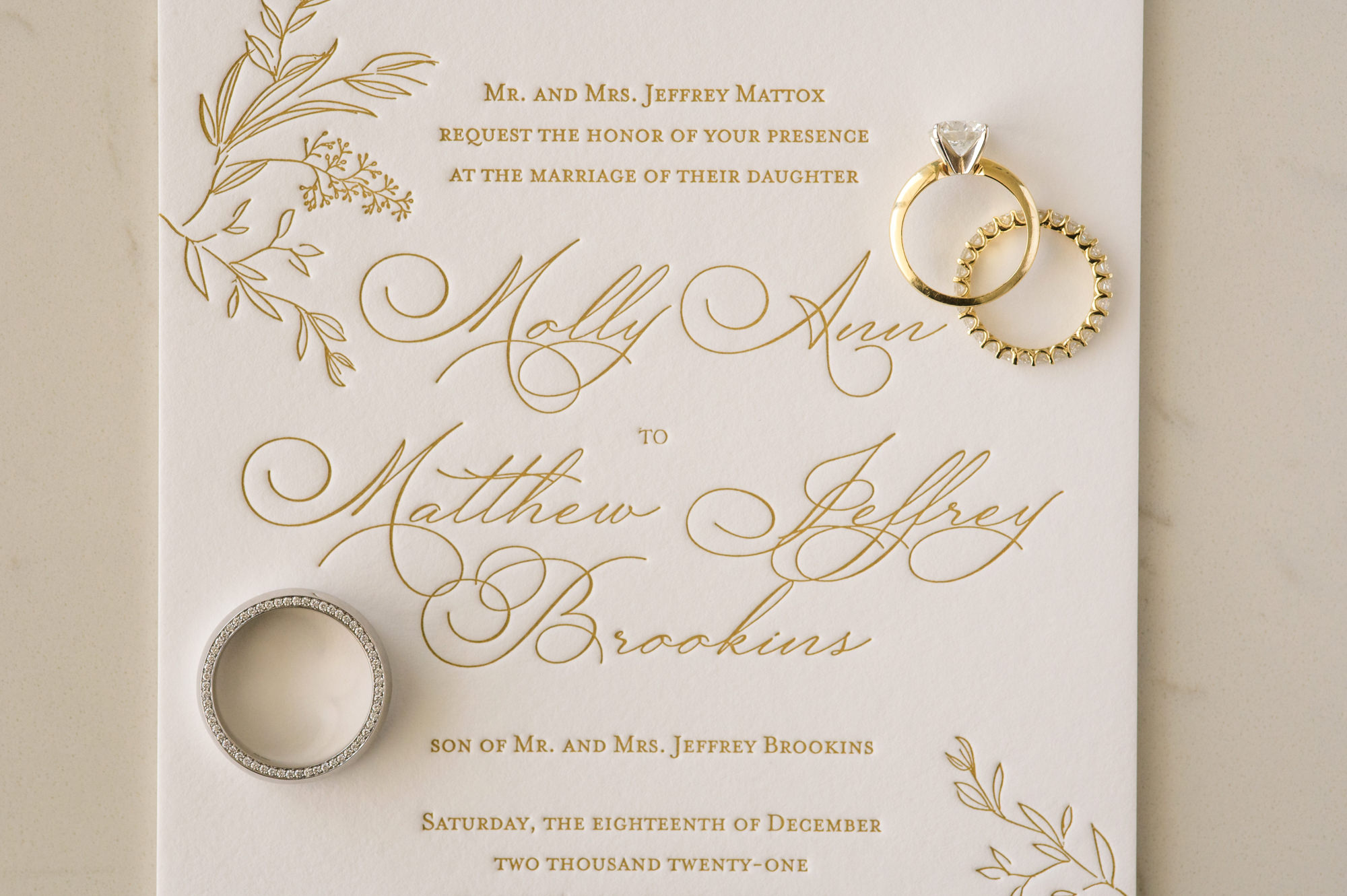 Classic Letter Pressed Gold and Ivory Wedding Invitation Ideas | Tampa Bay Stationery A&P Designs