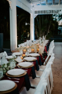 Long Feasting Table Wedding Reception Tablescape with Pampass Grass and Pumpkin Centerpieces | Fall Boho Reception Ideas