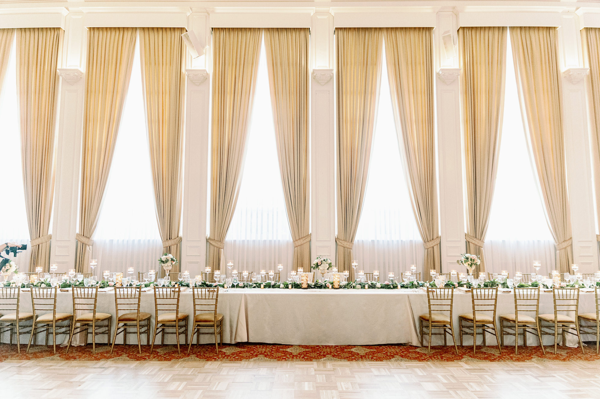 Timeless Gold Elegant Long Head Feasting Table Wedding Reception Ideas | South Tampa Wedding Florist Monarch Events and Design | Venue Palma Ceia Country Club | Kate Ryan Event Rentals | Over The Top Rental Linens
