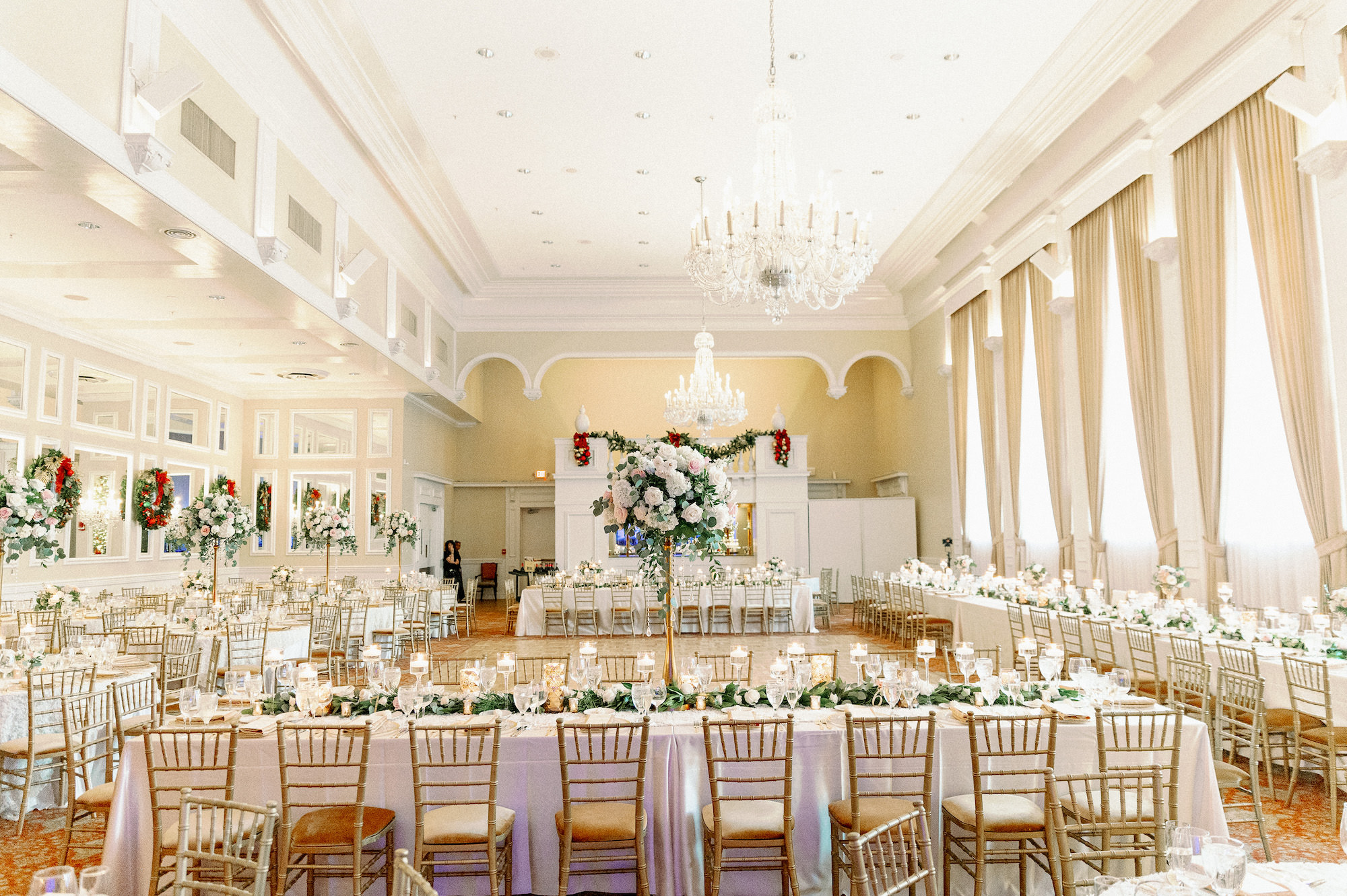 Timeless Gold Wedding Reception Ideas | Gold Chiavari Chairs | Tall Crystal Centerpieces | Tampa Bay Florist Monarch Events and Design | Kate Ryan Event Rentals | Venue Palma Ceia Country Club | Over The Top Rental Linens