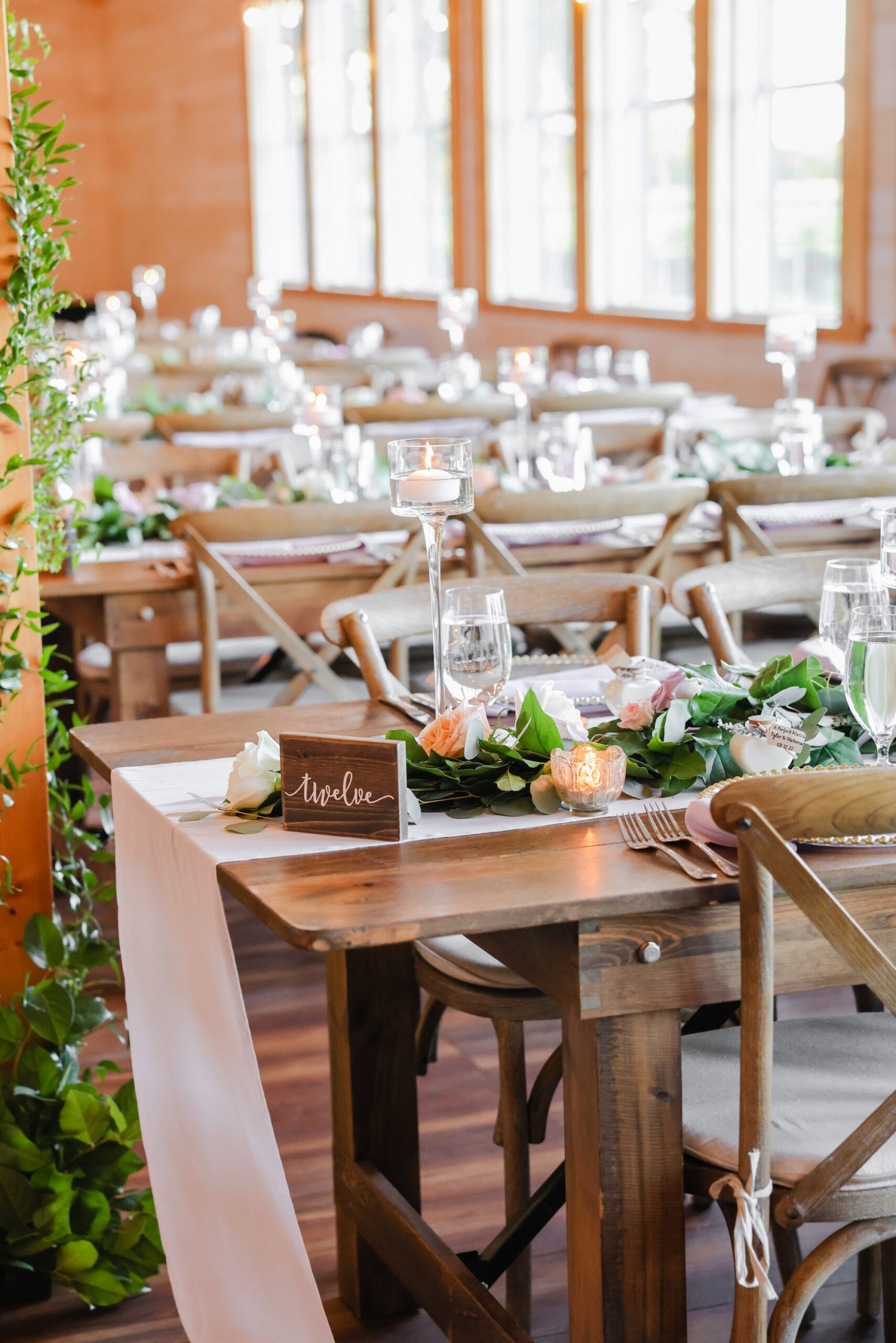 Wooden Table Number Sign Ideas with Farm Tables | Southern Vintage Wedding Reception Decor